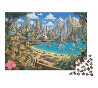 Puzzle Porto di una città fantasy futuristica 1000 Pezzi, Serata Puzzle