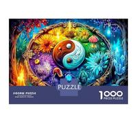 Puzzle Premium 1000 Pezzi Bordo Fiorito Yin Yang Bundle Tai Chi Psichedelico per Adulti/Bambini/Adolescenti 12+ Allenamento Mentale Cartone Riciclato Tempo Libero Interno Puzzle da Festa 52x38cm