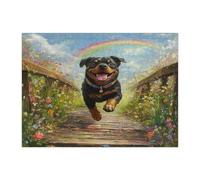 Puzzle primaverile a forma di cane Rottweilers, per adulti, 500 pezzi, puzzle in legno con cuccioli di giardino di campagna, decorazioni divertenti con motivo floreale per animali domestici per