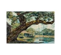 Puzzle primaverile con albero di quercia ad acquerello, per adulti, 1000 pezzi, puzzle stampati in legno panoramico della fattoria, decorazioni con paesaggio naturale, decorazioni per feste di