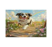 Puzzle primaverile con cane pastore australiano per adulti, 10000 pezzi, puzzle in legno con cuccioli da giardino di campagna, decorazioni divertenti con motivo floreale per animali domestici per