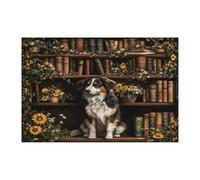 Puzzle primaverile con cane pastore australiano per adulti, 10000 pezzi, puzzle stampati in legno con fiori, libreria, cuccioli, divertenti decorazioni per animali domestici per l'intrattenimento