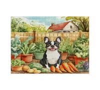 Puzzle primaverile da giardinaggio con cani Boston Terrier, per adulti, 500 pezzi, puzzle in legno per cuccioli, fattoria, campagna, decorazione stampata per intrattenimento creativo