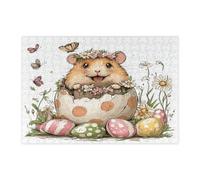 Puzzle primaverile pasquale criceto per adulti 300 pezzi, divertenti uova carine animali puzzle in legno stampato, fiori selvatici decorazioni per l'intrattenimento domestico