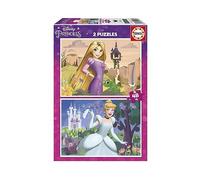 PUZZLE PRINCESSES DISNEY 2x48 Pezzi in Cartone per Bambini 4+ - Tema: Rapunzel e Cenerentola