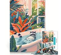 Puzzle "Procione che si rilassa nella vasca da bagno con piante" per ragazzi, 1000 pezzi, gioco di logica, lento divertimento, taglio perfetto, sorpresa di compleanno (50x75cm)