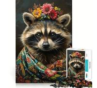 Puzzle "Procione con fiori" per ragazzi, 1000 pezzi, gioco di logica e abilità, rilassante, taglio preciso, regalo perfetto (38x26cm)