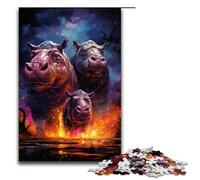 Puzzle psichedelici colorati da 1000 pezzi raffiguranti l'ippopotamo nella galassia regali per adulti lista dei desideri di Natale con Babbo Natale per adolescenti dai 14 anni in su