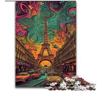 Puzzle psichedelici Eiffel per adulti e adolescenti, giocattoli educativi per l'apprendimento, giochi per famiglie con poster abbinato e foglio di quiz (26x38cm)