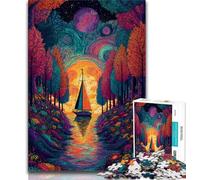 Puzzle psichedelico a forma di barca per adolescenti, 1000 pezzi, sfida difficile contro lo stress, migliora l'amore tra coppie, 50x75cm