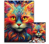 Puzzle psichedelico a forma di gatto per adulti, 1000 pezzi, puzzle in cartone, rompicapo impegnativo per adolescenti, divertente serata di giochi in famiglia, 26X38CM/10,23x14,96 pollici.