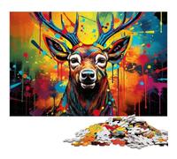 Puzzle psichedelico a forma di renna, 1000 pezzi, per adulti, in legno, stimolante, fai da te, gioco decorativo, giocattolo interattivo per famiglie, 50x75CM/19,68x29,52 pollici