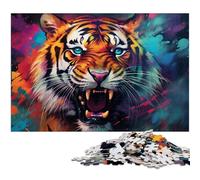 Puzzle psichedelico a forma di tigre per adulti, puzzle in legno da 1000 pezzi per adulti, rompicapo impegnativo per adolescenti, divertente serata di giochi in famiglia 50x75CM/19,68x29,52 pollici