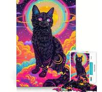 Puzzle psichedelico a tema gatto spaziale per adolescenti, 1000 pezzi, gioco di logica e divertimento, bordi lisci, regalo di compleanno 38x26cm