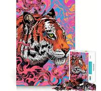 Puzzle psichedelico a tema tigre per adolescenti, 1000 pezzi, gioco di logica chiaro, divertimento rilassante, taglio perfetto, calda sorpresa 50x75cm