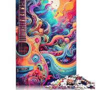Puzzle psichedelico astratto con chitarra, sfida difficile, 100% in cartone riciclato, per bambini dai 12 anni in su, regali di Halloween, 1000 pezzi (26x38 cm)