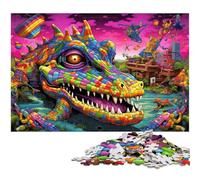 Puzzle psichedelico coccodrillo del Nilo da 1000 pezzi, decorazione fai da te, sfida per il cervello, per adulti, famiglia, regalo di Natale 50x75CM / 19,68x29,52 pollici