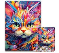 Puzzle psichedelico colorato a forma di gatto, 1000 pezzi per adulti, fai da te, regalo per la casa, gioco rompicapo 26X38CM/10,23x14,96 pollici