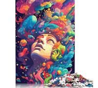 Puzzle psichedelico colorato con donne, puzzle rettangolare di alta qualità in carta riciclata al 100%, per bambini e bambine, regali di Natale, 1000 pezzi (75x50 cm)