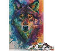 Puzzle psichedelico colorato con lupo, immagini personalizzabili, puzzle in cartone riciclato al 100% per adulti, 1000 pezzi (75x50 cm)