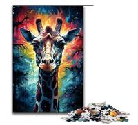 Puzzle psichedelico colorato da 1000 pezzi con giraffa galassia regalo per adulti lista dei desideri di Natale con Babbo Natale per adolescenti dai 14 anni in su 75x50 cm