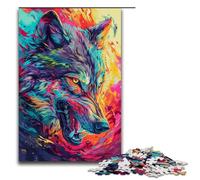 Puzzle psichedelico colorato da 1000 pezzi raffigurante un lupo idea regalo per adulti lista dei desideri di Natale con Babbo Natale per adolescenti dai 14 anni in su 75x50 cm