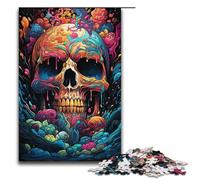 Puzzle psichedelico colorato da 1000 pezzi raffigurante un teschio per bambini in legno per decorazioni artistiche per la casa 1000 pezzi (38x26 cm)
