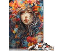 Puzzle psichedelico colorato di una bella ragazza con i fiori, sfida difficile, puzzle in cartone riciclato al 100% per adulti, regali di Halloween (75x50 cm)