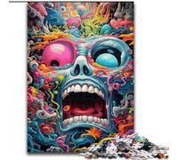 Puzzle psichedelico con teschio, 1000 pezzi, regalo per adulti, adatto per bambini dai 14 anni in su, divertimento in famiglia, ideale come regalo per tutta la famiglia (26x38cm)