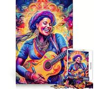 Puzzle psichedelico da 1000 pezzi con donna che suona la chitarra, ideale per stimolare la logica, favorire il relax e la concentrazione Unisci i pezzi con precisione Un regalo premuroso (38x52cm)
