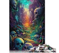 Puzzle psichedelico da 1000 pezzi con teschi su strada per adulti, regalo di Halloween, puzzle per adulti, decorazioni e regali unici per la casa, 1000 pezzi (75x50 cm)