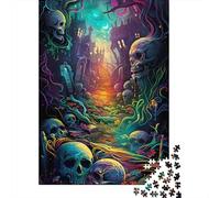 Puzzle psichedelico da 1000 pezzi con teschio e strada per adulti e adolescenti, puzzle in legno, regali per la vigilia di Natale, 1000 pezzi (38x26 cm)
