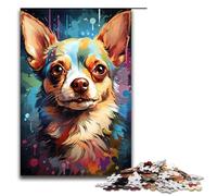 Puzzle psichedelico da 1000 pezzi in legno per bambini motivo Chihuahua interazione genitori figli 1000 pezzi (75x50 cm)