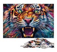 Puzzle psichedelico da 1000 pezzi raffigurante una tigre, regalo per adulti, rompicapo impegnativo per adolescenti, gioco interattivo divertente per famiglie, 50x75CM/19,68x29,52 pollici.