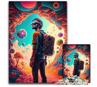 Puzzle psichedelico da 1000 pezzi "Viaggiatore nel tempo", in legno, decorazione fai da te, sfida per il cervello, per adulti, famiglia, regalo di Natale, 50x75cm/19,68x29,52 pollici
