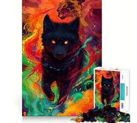 Puzzle psichedelico del Lupo Nero per adolescenti, 1000 pezzi, stimola la memoria, rilassa, bordi precisi, 50x75cm
