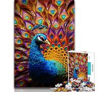Puzzle psichedelico del pavone per adulti e ragazzi, 1000 pezzi, antistress per ammazzare il tempo durante le vacanze, con poster abbinato e foglio di quiz (38x26cm)