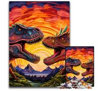Puzzle psichedelico del tirannosauro rex per adulti, puzzle in legno da 1000 pezzi, rompicapo impegnativo per adolescenti, divertente serata di giochi in famiglia, 50x75CM/19,68x29,52 pollici