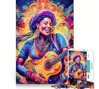 Puzzle psichedelico "Donna che suona la chitarra" da 1000 pezzi,gioco cognitivo divertente,struttura ad incastro precisa,attività per rafforzare i legami affettivi con i propri cari (50x75cm)