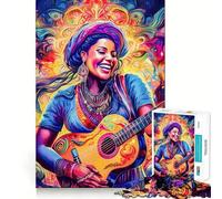 Puzzle psichedelico "Donna che suona la chitarra" da 1000 pezzi,gioco di memoria,qualità premium,taglio laser,attività coinvolgente per serate tranquille (38x26cm)