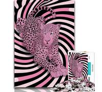 Puzzle psichedelico leopardo rosa da 1000 pezzi per adulti e adolescenti, aiuta il cervello a esercitare i giocattoli avvincenti per coltivare la pazienza, ottimo regalo 38x26cm