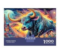 Puzzle psichedelico Toro blu 1000 pezzi Full Moon Fuochi d'artificio Gioco di puzzle impegnativo di attività in famiglia con divertimento extra 100% cartone riciclato per adulti 70 x 50 cm/1000 pezzi