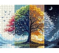 puzzle, puzzle 1000 pezzi per Adulti con Poster Incluso, Puzzles Legno per Gioco Familiare, Gioco Educativo e Antistress, Decor Casa, Regalo, 75 x 50 cm paesaggio Albero delle Quattro Stagioni w0-419