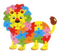 Puzzle, Puzzle Educativo in legno, Animali e veicoli, 25 x 20 cm, Numeri e lettere Alfabeto, Multicolore (Leone 2)