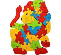 Puzzle, Puzzle educativo in legno, animali e veicoli, 25 x 20 cm, numeri e lettere alfabeto, multicolore (leone)