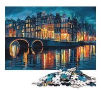 Puzzle quadrati Amsterdam Nights Bridge & Lights da 500 pezzi per adulti, puzzle in legno, giocattolo educativo per l'apprendimento, 500 pezzi (52x38 cm)