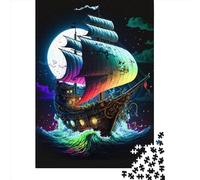 Puzzle quadrati creativi colorati a forma di nave pirata da 500 pezzi per adulti e puzzle in legno, giocattoli educativi, 500 pezzi (52x38 cm)