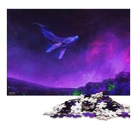 Puzzle quadrati creativi con balena al neon in un paesaggio cosmico per adulti e puzzle in legno, giocattoli per la decorazione della casa, 500 pezzi (52x38 cm)