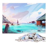 Puzzle quadrati creativi da 1000 pezzi con balene nel cielo per adulti e puzzle in legno, giocattoli educativi, 1000 pezzi (75x50 cm)