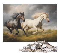 Puzzle quadrati creativi da 1000 pezzi con due cavalli in corsa e animali per adulti e puzzle in legno, giocattoli educativi, 1000 pezzi (75x50 cm)